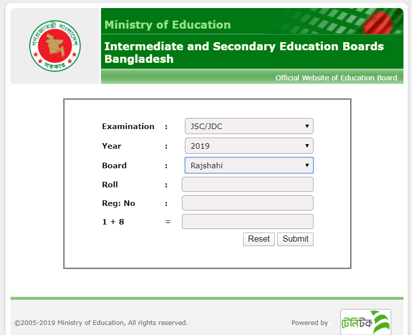 JSC Result Rajshahi Education Board